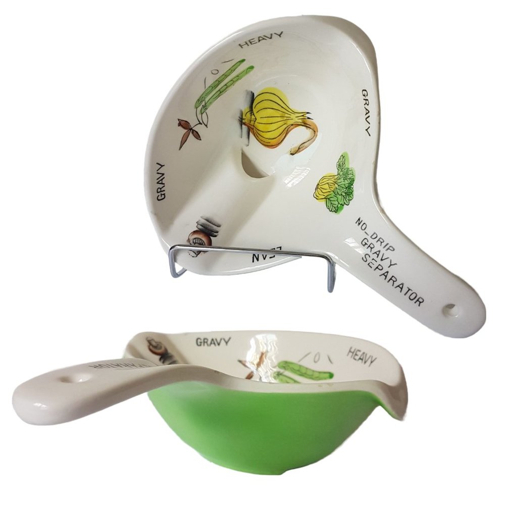 Vintage JAPAN No Drip Gravy Separator Gravy Boat Gravy Server Green Ceramic